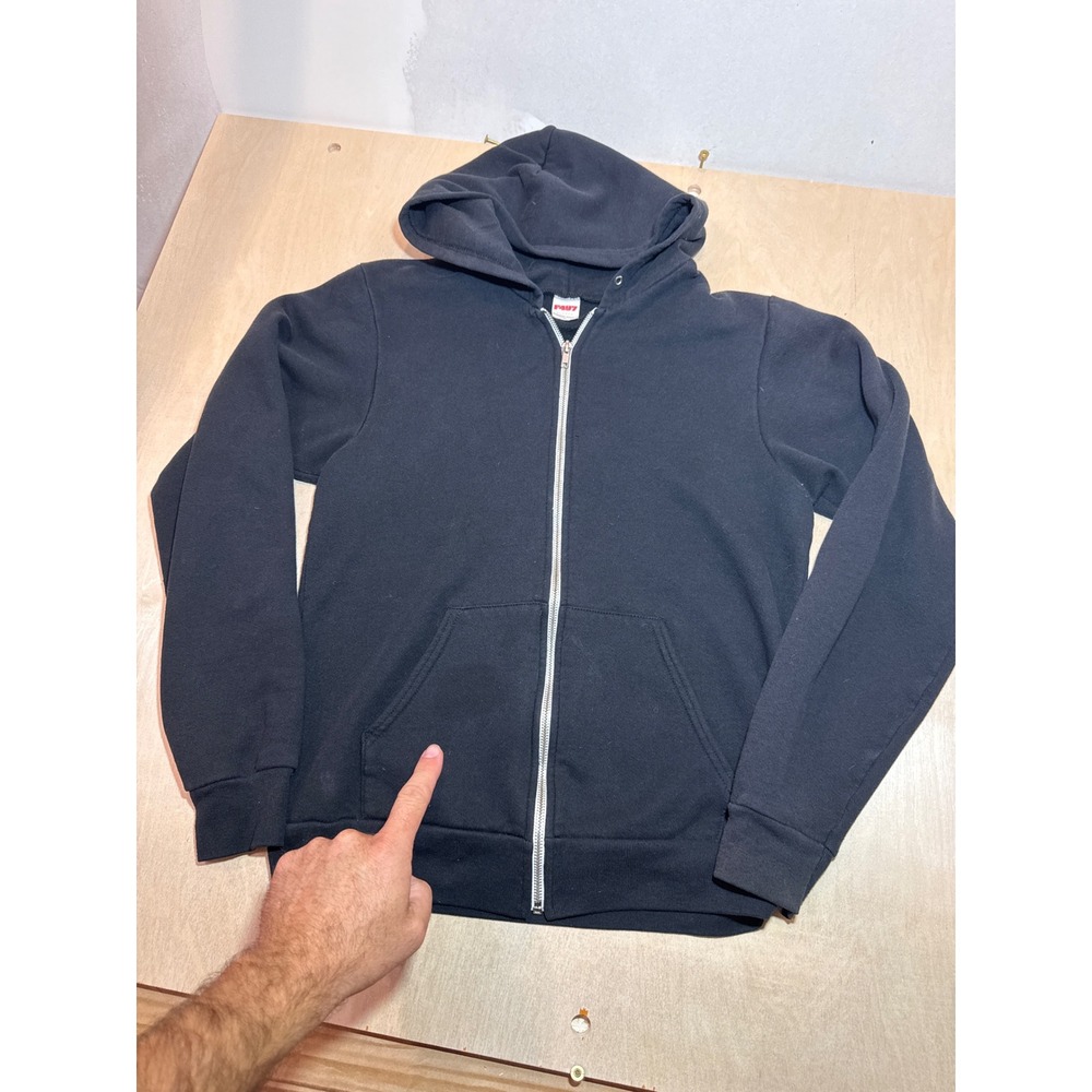 Vintage American Apparel F497 Flex Fleece Zip Up Hoodie Black Mens Medium USA